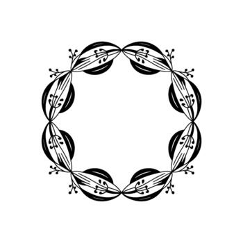 A circular ornamental motif featuring stylized floral elements with delicate branching and small dots arranged symmetrically vector