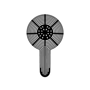 Abstract minimalist of a circular perforated object with radial lines and a striped handle vector