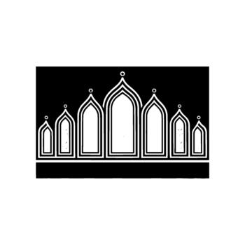 Stylized abstract digital illustration of ornate architectural window arches with delicate floral patterns and contrasting geometric border motifs vector