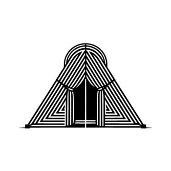 Striking minimalist illustration of an abstract tent structure rendered with precise geometric lines and optical illusions vector