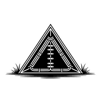 Geometric abstract symbol resembling a stylized tent or pyramid with symmetrical linear and subtle grass accents vector