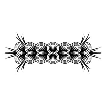 A symmetrical abstract ornamental border featuring interlocking loops and sharp spiky elements creating a unique tribal or ethnic visual aesthetic isolated vector