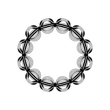 A minimalistic illustration of an intricate circular composed of interconnected elliptical shapes and flowing curved lines vector