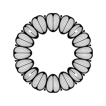 A striking abstract circular mandala featuring stylized organic petal shapes with delicate internal lines forming a symmetrical repeating pattern vector