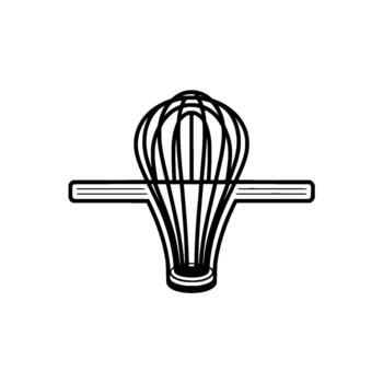 A stark minimalist illustration of a kitchen whisk with thin delicate wires and a thick handle creating an abstract cooking vector