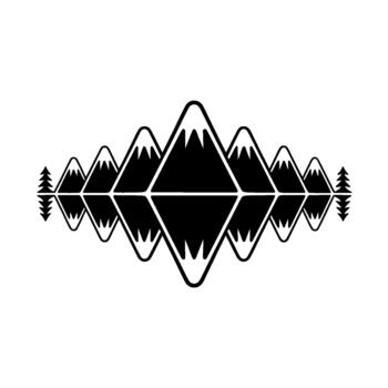 resumen geométrico ilustración de un reflejado montaña rango con nieve tapado picos y pino arboles reflejado en agua vector