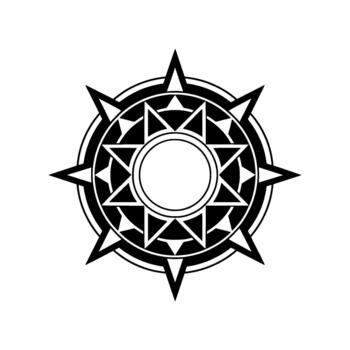 A stylized geometric compass rose symbol featuring concentric circles and triangular pointed elements vector