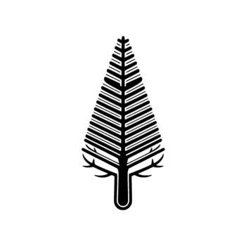A bold silhouette of a stylized evergreen tree with horizontal branches and a subtle U shaped trunk isolated vector