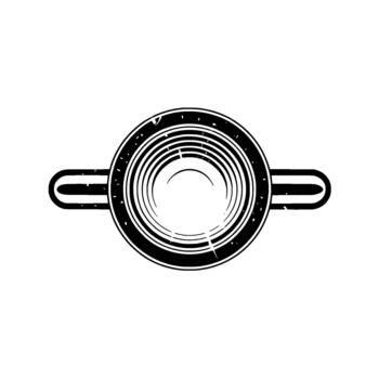 Abstract minimalist top down view of a circular with concentric rings and a stylized horizontal handle vector