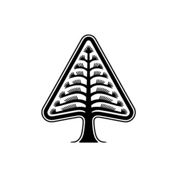 un minimalista y estilizado silueta de un conífero hojas perennes árbol con delicado como una aguja ramas contenido dentro un redondeado triangular frontera vector