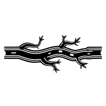 Stylized abstract illustration of a road merging with branching tree roots vector