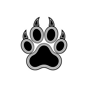 A striking illustration of a stylized bear paw print featuring sharp claws and concentric ring detailing isolated vector