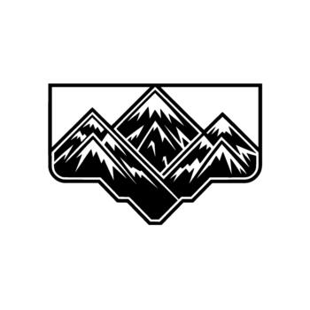 Stylized geometric illustration of a mountain range with sharp peaks and angular lines enclosed within a distinctive shield shape perfect for adventure logos or emblems vector