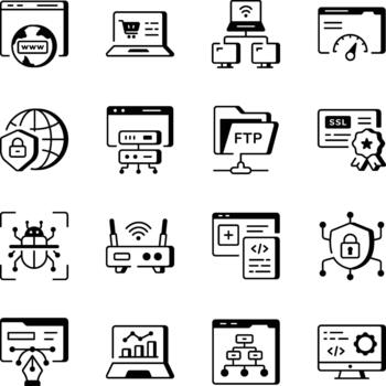 Collection of Web Hosting Line Style Icons vector