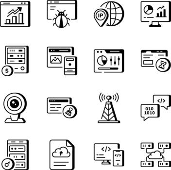 Pack of Website and Server Line Style Icons vector
