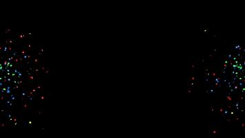 Animation of multi color confetti particles explosions on black background. video