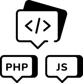 An outline style icon depicting coding vector