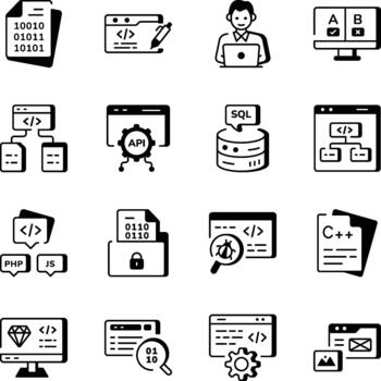 Set of Coding and Development Line Style Icons vector