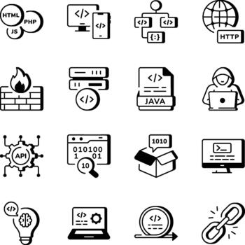 paquete de web desarrollo línea estilo íconos vector