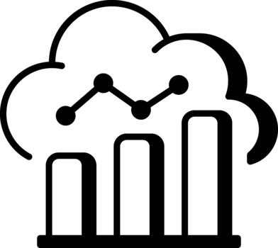 A line style icon showing cloud analysis vector
