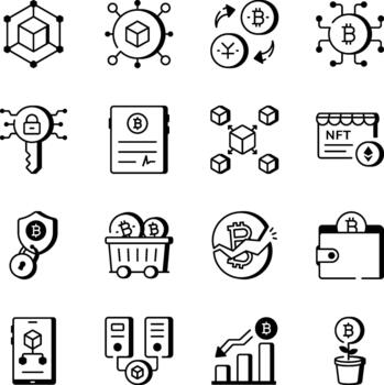 colección de blockchain contorno estilo íconos vector
