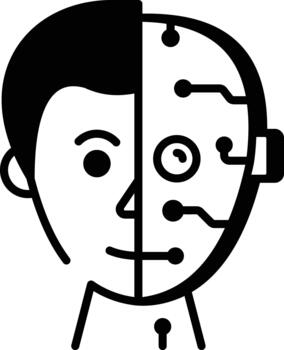 A line style icon showing humanoid robot vector