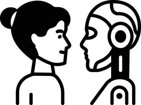An outline style icon depicting robot interaction vector