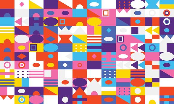 A colorful pattern with many different shapes and colors vector