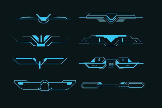 Neon Cyan Tech HUD Frame and Interface Elements for Sci-Fi UI and Gaming vector