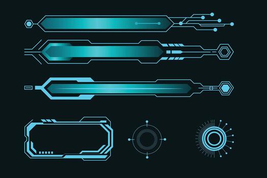 Cyber Digital HUD Frames and Neon Interface Set for Gaming and Technology vector