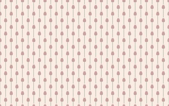 Cute simple Seamless pattern. Geometric vertical floral background with stylized tulip buds in dusty rose color. Simplified Country or Cottagecore design for nursery, packaging, web. vector