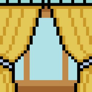 Curtain with window in pixel art on white background vector