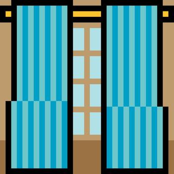 Curtains with windows in pixel art style vector