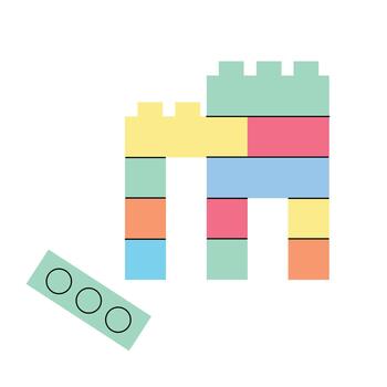 plano ilustración de un vistoso juguete edificio bloquear estructura con dispersado ladrillos vector