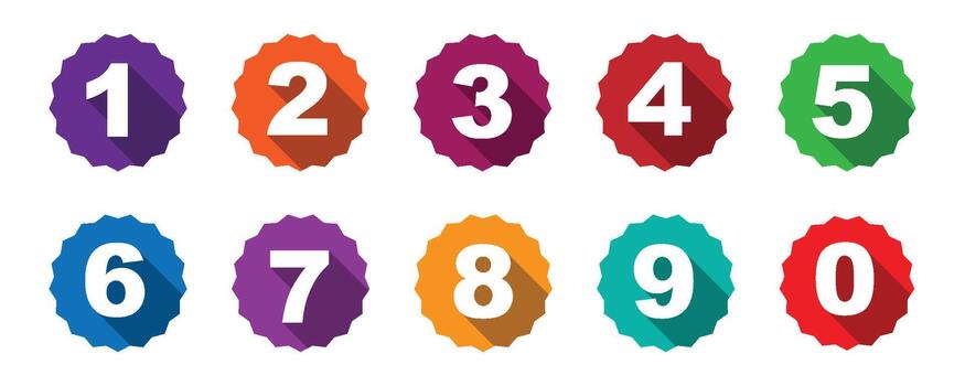 Colorful 0 to 9 Numbers on long shadows each displaying a number. vector