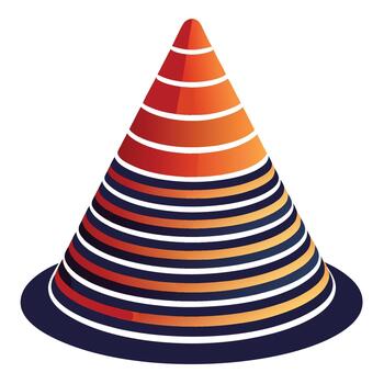 Abstract 3d cone shape with horizontal red orange blue stripe pattern vector