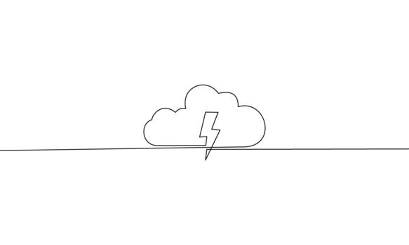 continuo línea dibujo de trueno y nube aislar en blanco antecedentes. vector