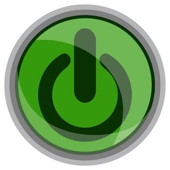 A shiny, round green power button icon with a glossy effect vector