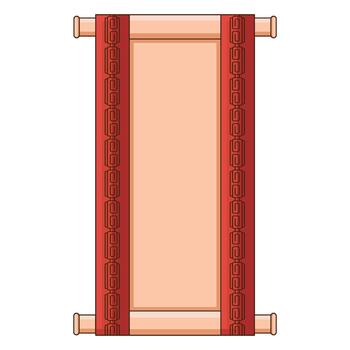A cartoon style illustration of an ancient paper scroll with a red decorative border vector