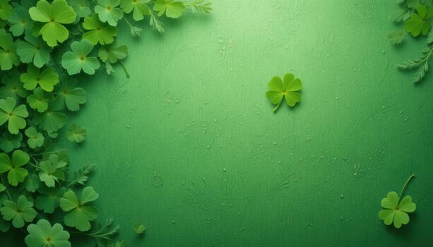 vibrante verde trébol hojas creando un sereno natural antecedentes con sutil agua gotas foto