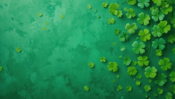 Green Clovers Scattered on a Textured Surface Creating a Calming Natural Pattern photo