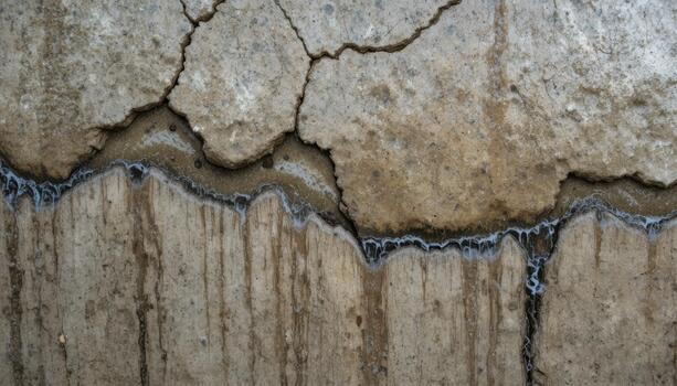 Cracked Concrete Surface With Water Running Through the Crevices After Rainfall photo