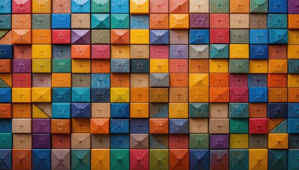 Colorful Arrangement of Geometric Tiles Displayed in a Vibrant Pattern photo