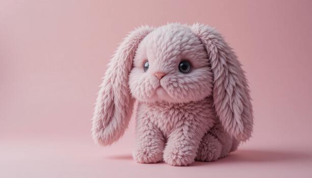 Cute Plush Bunny With Fluffy Texture Against a Soft Pink Background Creates a Warm Atmosphere photo