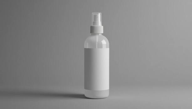 White Spray Bottle is Placed on a Gray Surface in a Simple Setting Showing Basic Design and Empty Label photo