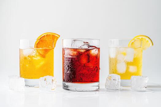 Three different types of alcoholic drinks with ice photo