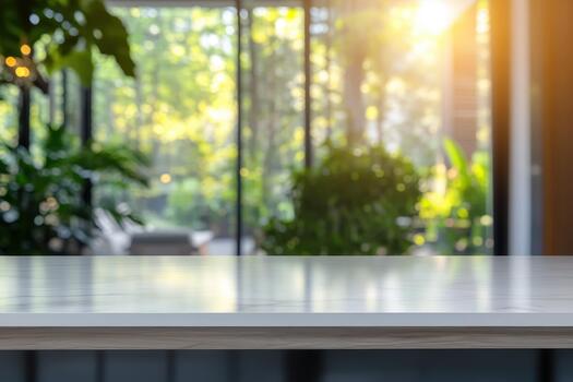 White marble table top in front of a window photo