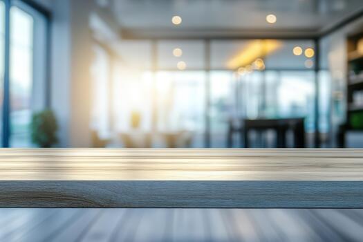 Empty table in a restaurant with a view of the city photo