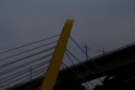 Modern Yellow Pillar Bridge Architecture Structure Under Overcast Sky photo