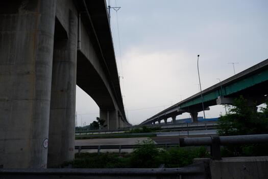 Low Angle Concrete Highway Overpass Structure and Perspective Construction Engineering photo